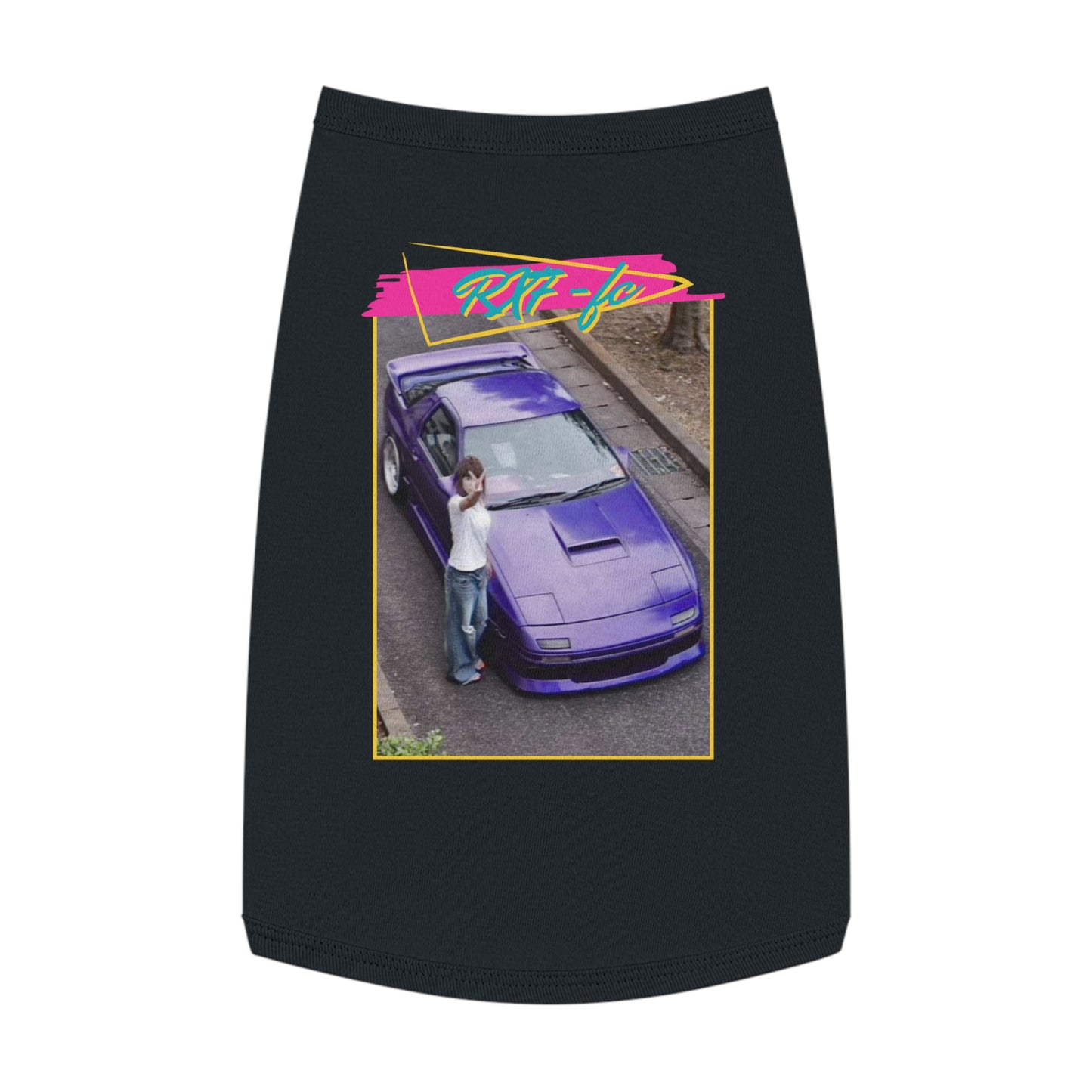 90s Nostalgic Mazda RX7-FC Dog T-Shirt BACK OF SHIRT DRIFTING DOGE CAT