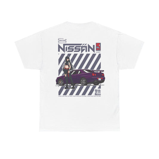 R34 Nissan Skyline T-Shirt (Waifu Edition) (Double Sided) to match with your dog Anime Style