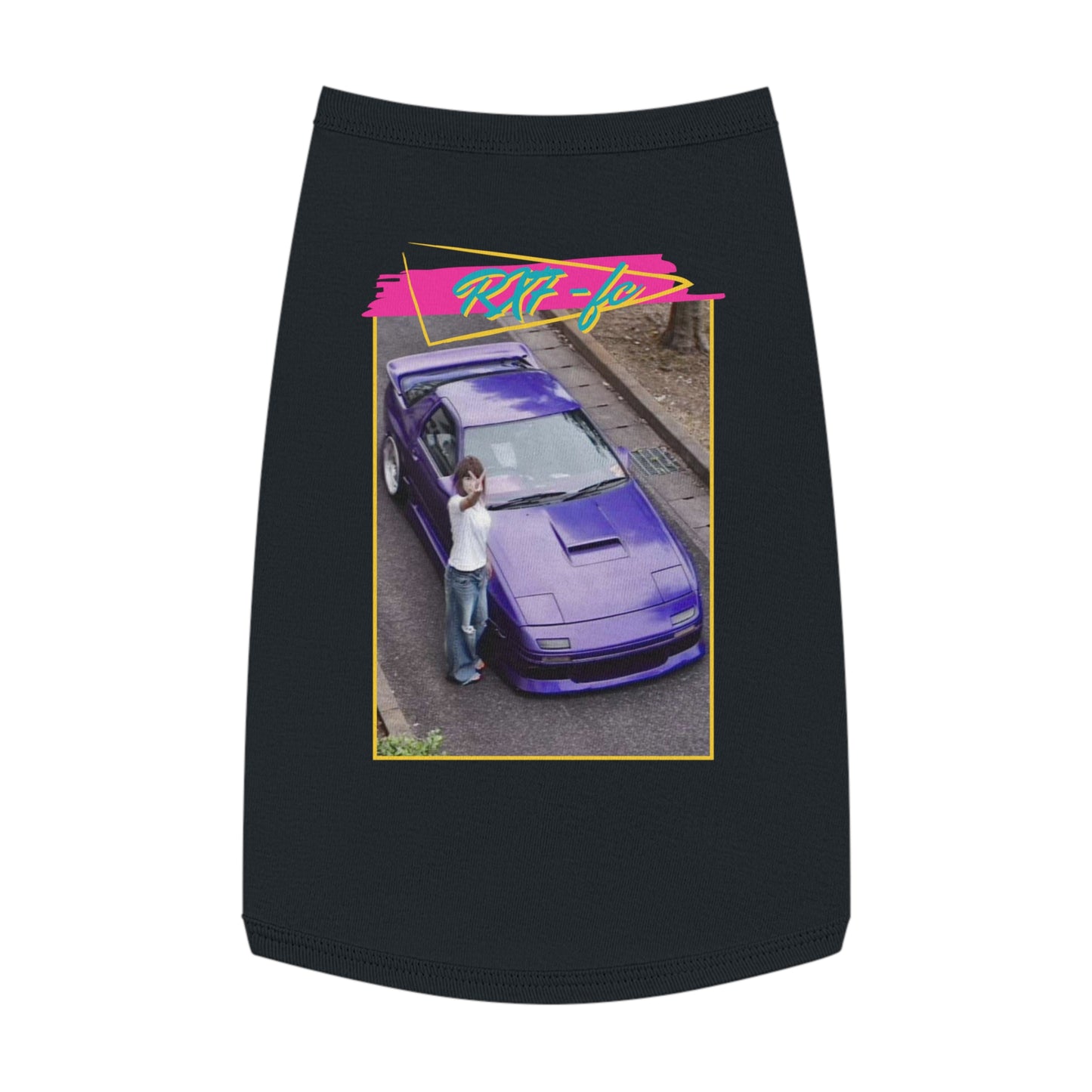 90s Nostalgic Mazda RX7-FC  Dog Black T-Shirt, Japanese Tuner Girl, match with yourself
