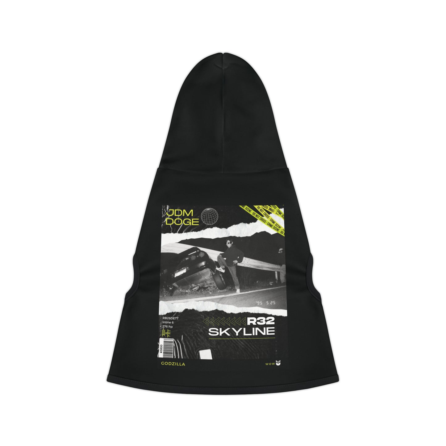 Iconic Wrecked R32 Nissan Skyline Dog Hoodie BACK JDM