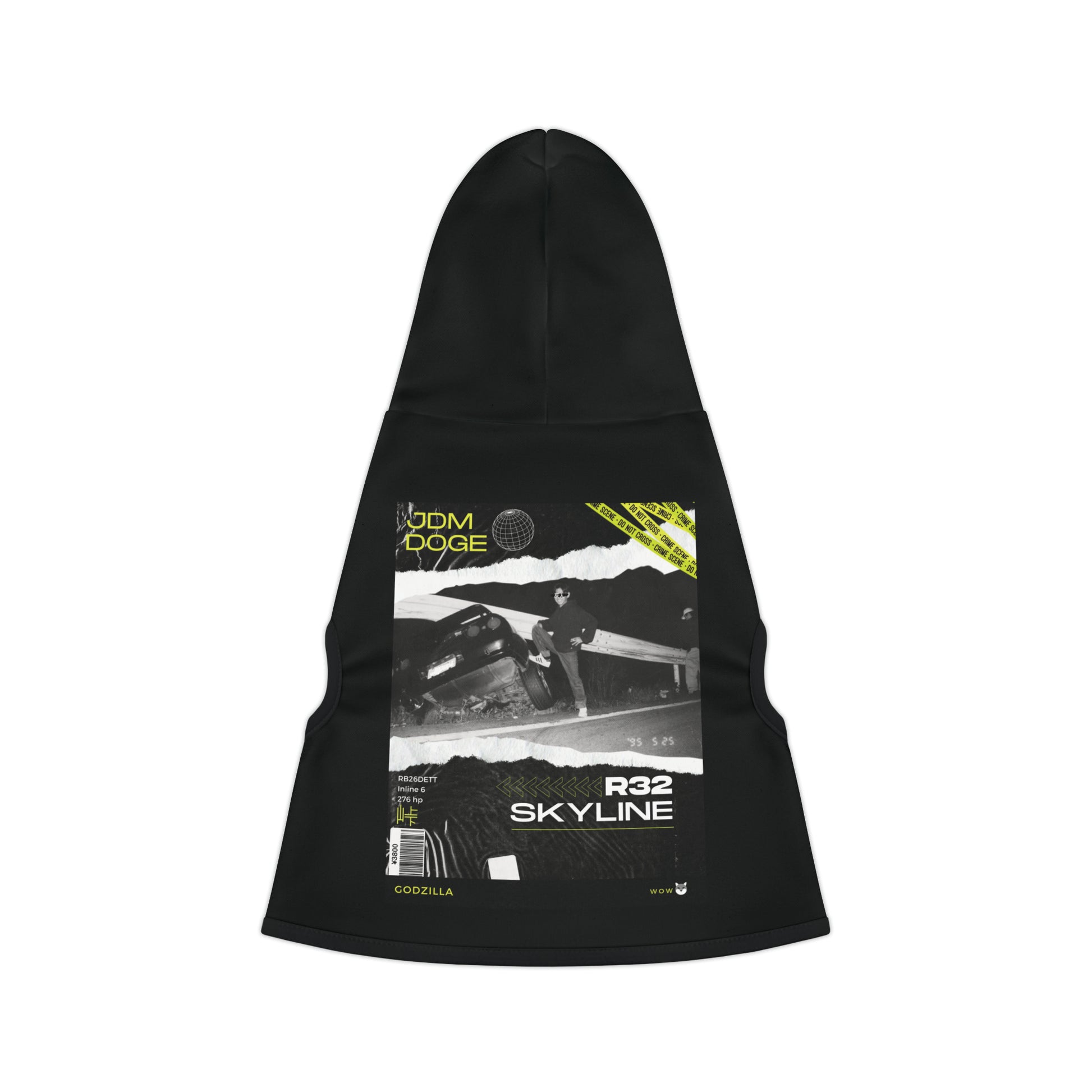 Iconic Wrecked R32 Nissan Skyline Dog Hoodie BACK JDM