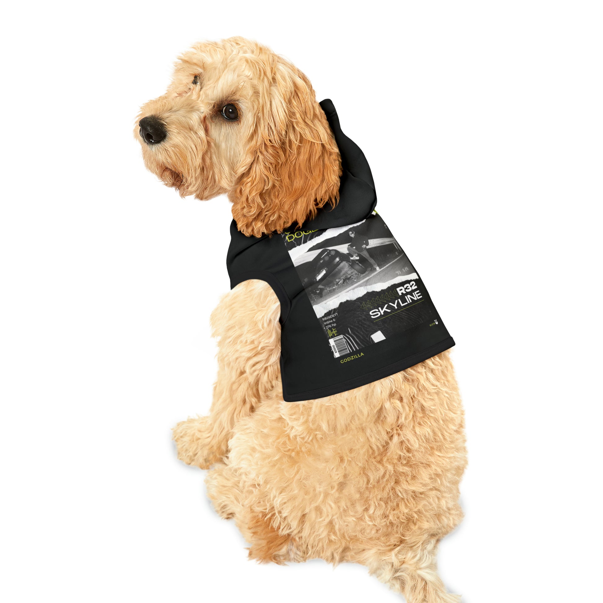 Iconic Wrecked R32 Nissan Skyline Dog Hoodie JDM