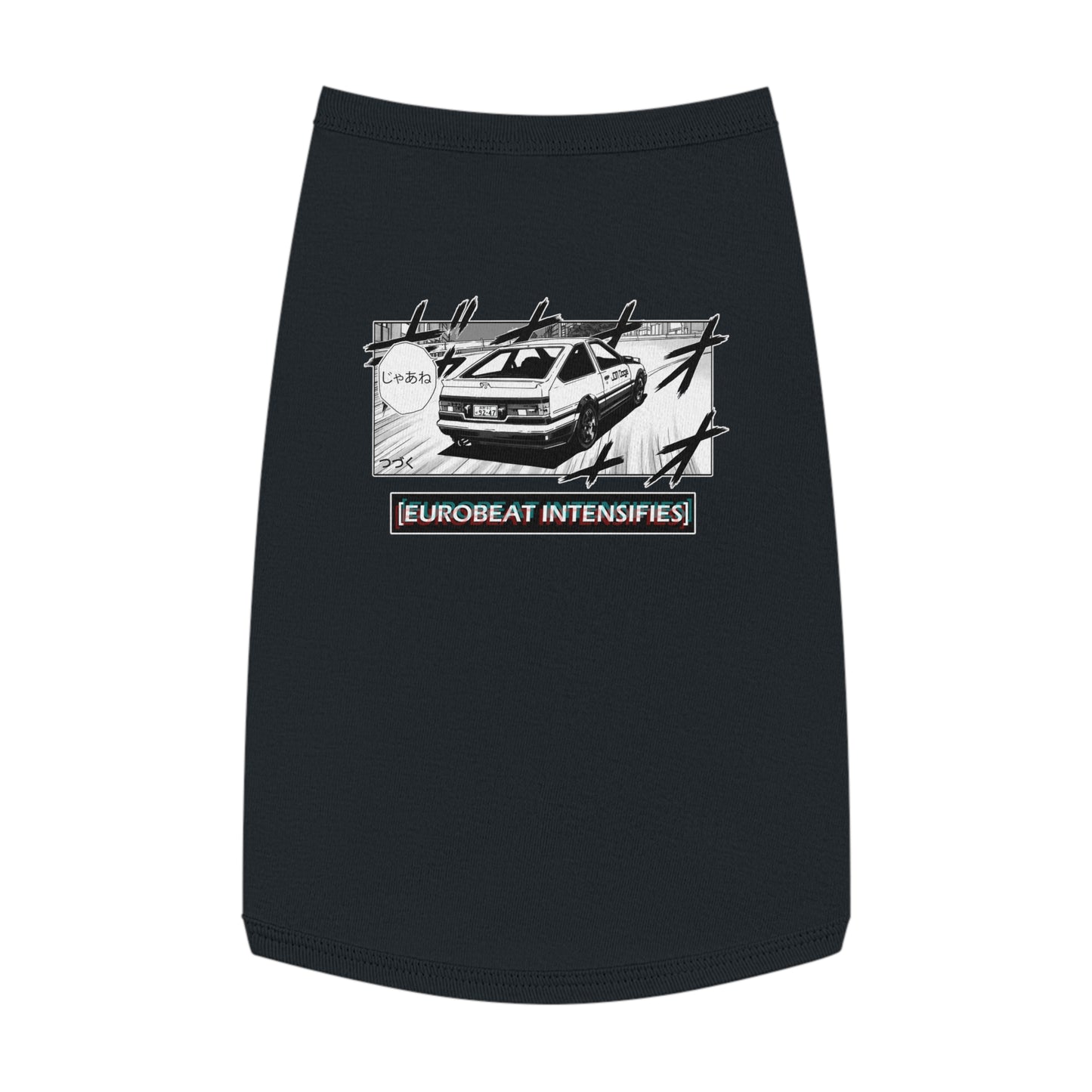 Toyota Sprinter AE86 Trueno Dog T-Shirt (EUROBEAT INTENSIFIES) BACK OF SHIRT